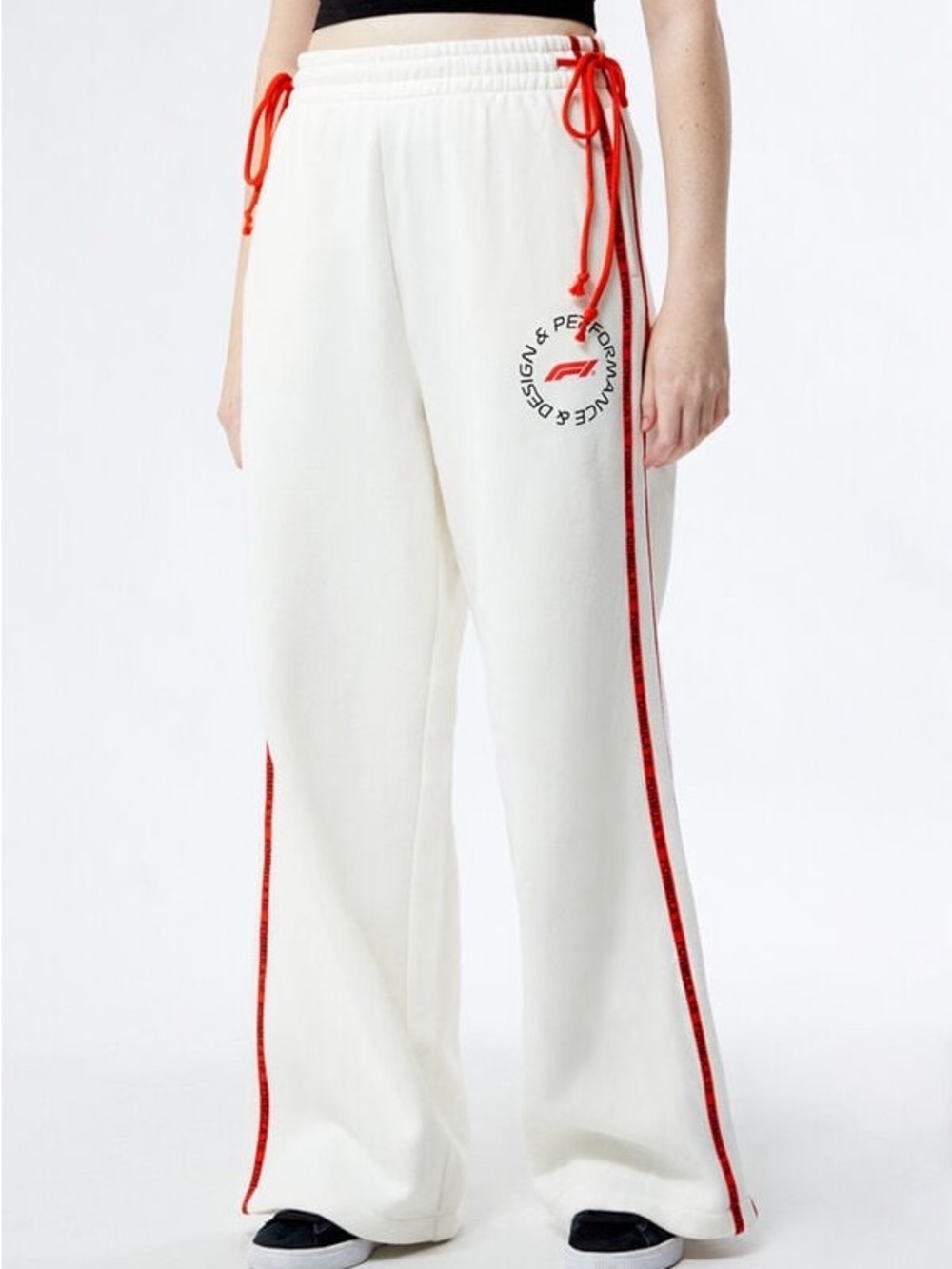 Formula 1 x PacSun White/Cream Wide-Leg Track Pants with Red Trim